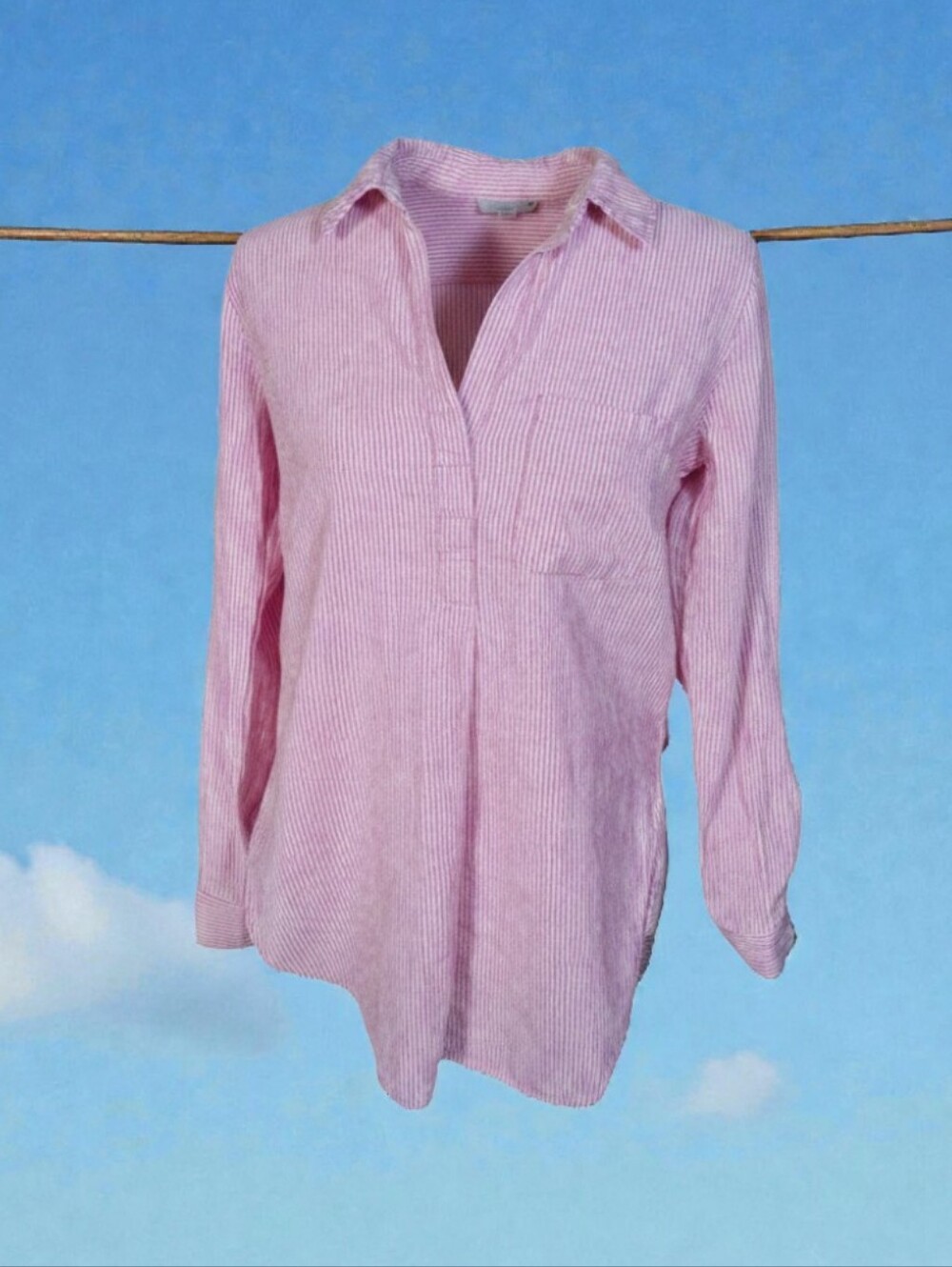 Sanctuary Pink Pinstripe Linen/ Cotton Tab Sleeve Preppy Coastal Tunic Sz XS